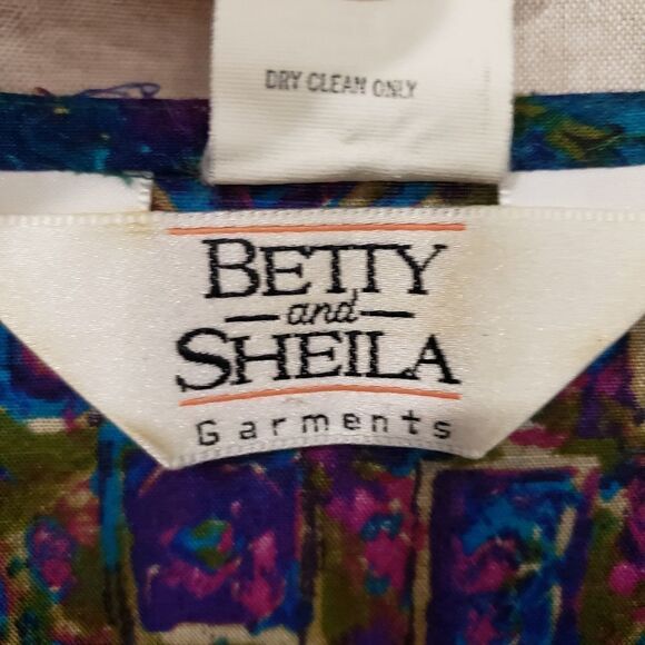 Vintage Betty & Shelia Abstract Warm Tone Peplum Hem Top 80's/90's - Picture 9 of 16